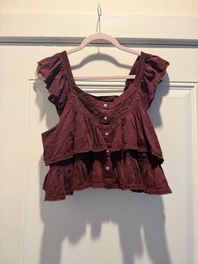 Free People Sunny Days Ahead Cropped Lace Top in the color Panther Rose